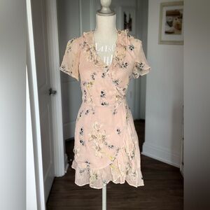 PAIGE Blush Floral Wrap Mini Dress